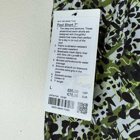 Lululemon Men’s Green, White and Black Pool Short 7” Size Large NWT - Picture 6 of 6